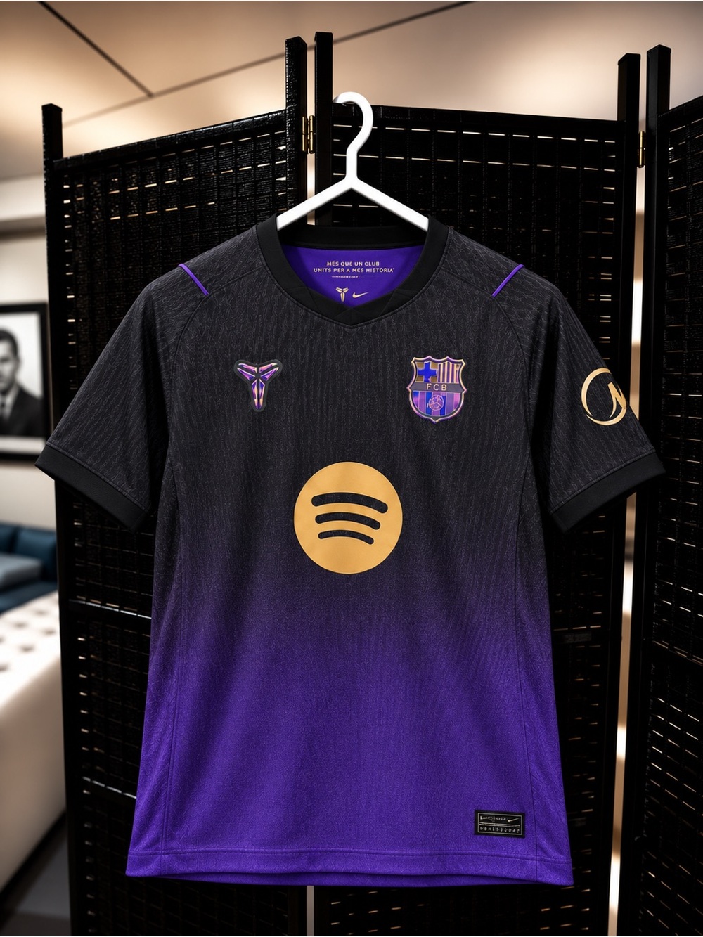 FC Barcelona Men’s Black and Purple Gradient Jersey with Gold Accents